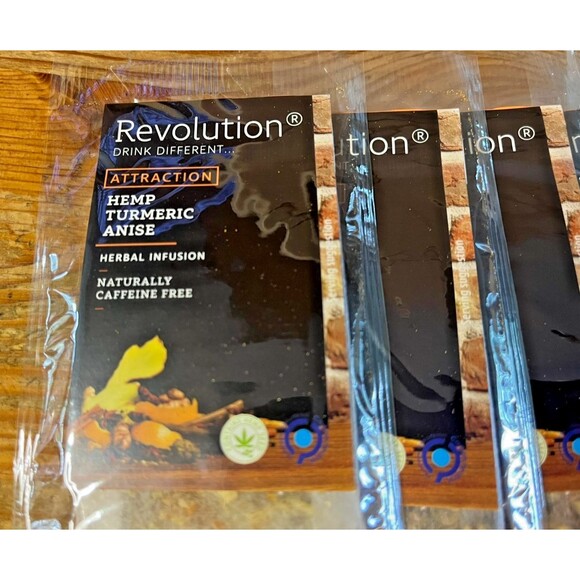 Revolution Attraction Tea Hemp, Turmeric & Anise Herbal Infusion 60 Sealed Bags - Picture 1 of 6